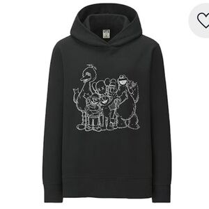 KAWS x Uniqlo x Sesame Street Group Outline Hoodie Sweatshirt Black